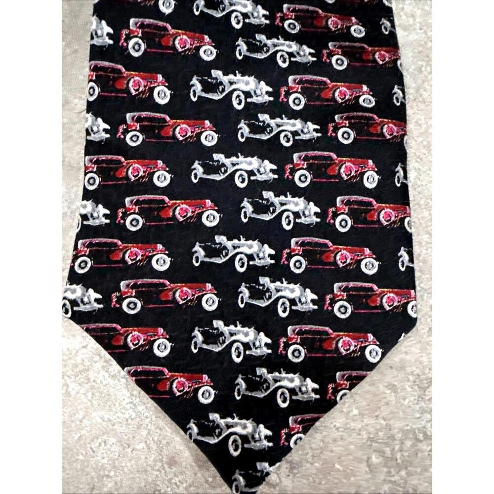 Vintage Classic Antique Cars Mens Neck Tie 100% Silk Hot Rod Pink Black 60”